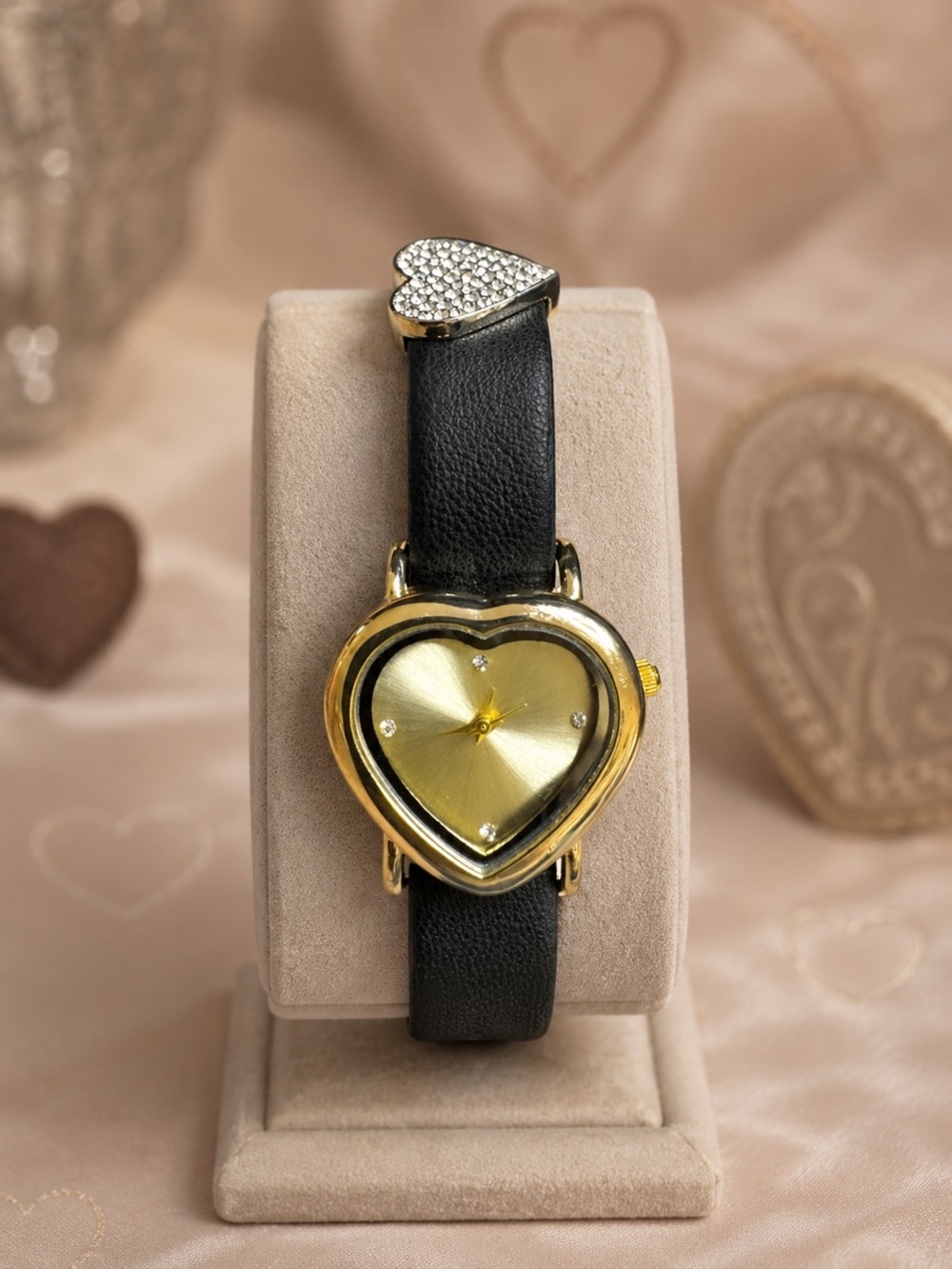 Watch Analog Gold Heart Face with Rhinestone Heart Slide
